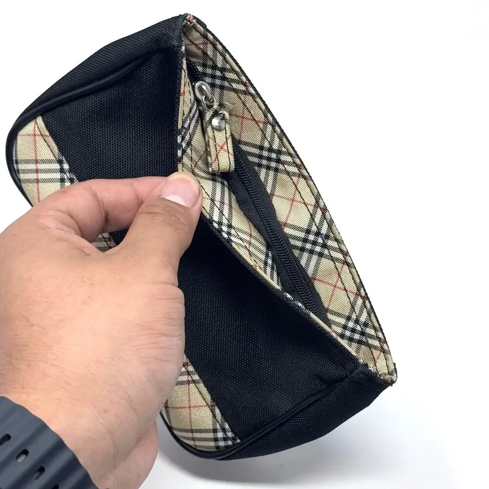 Burberry Black and Beige Plaid Canvas Cosmetic Pouch